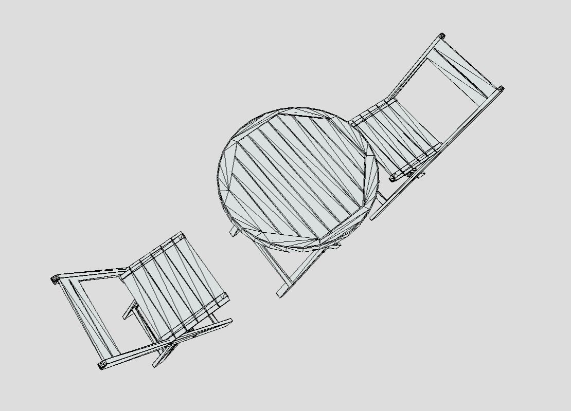 Lounge set - Wood - Mesa con sillas Low-poly 3D model_8