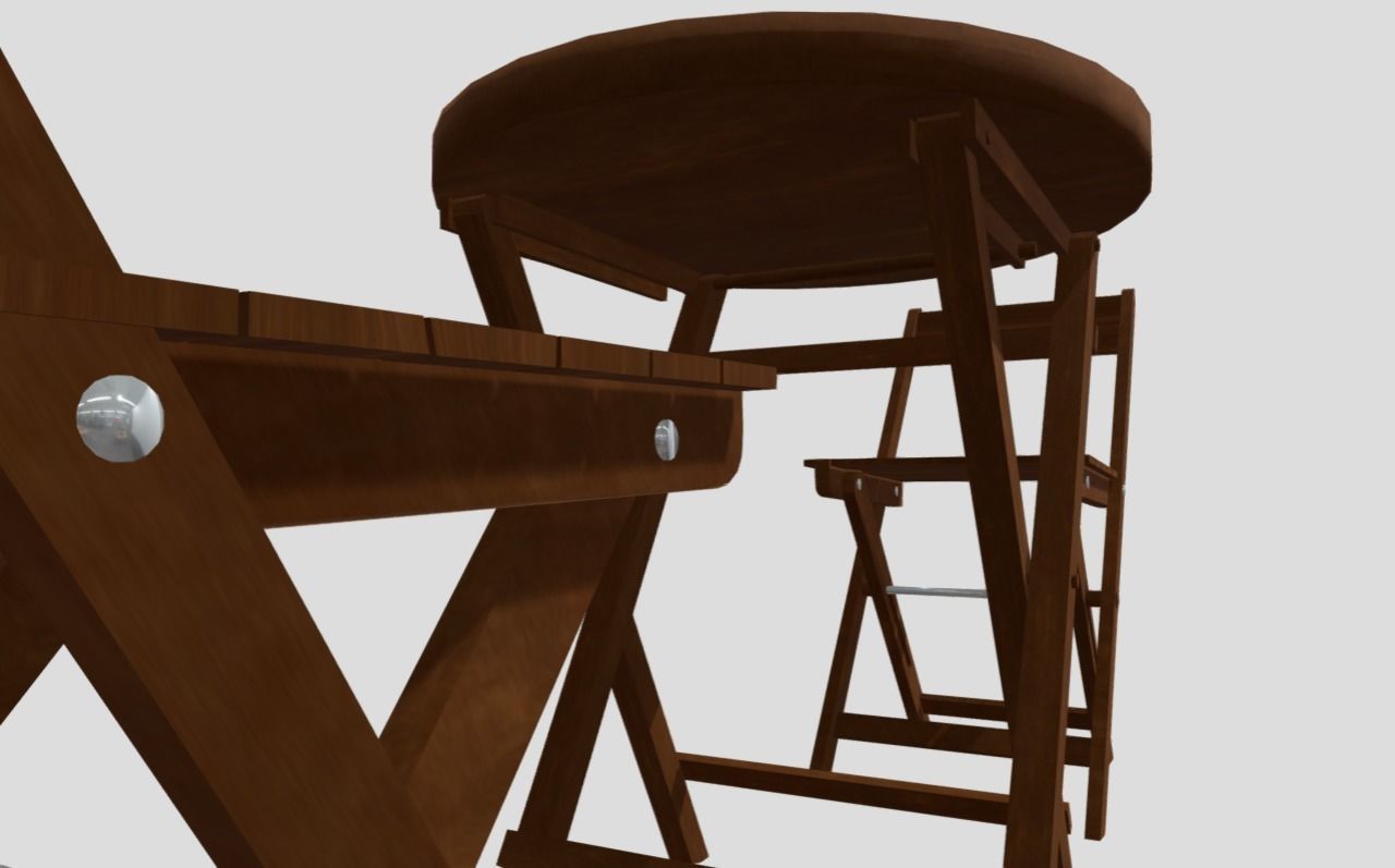 Lounge set - Wood - Mesa con sillas Low-poly 3D model_4