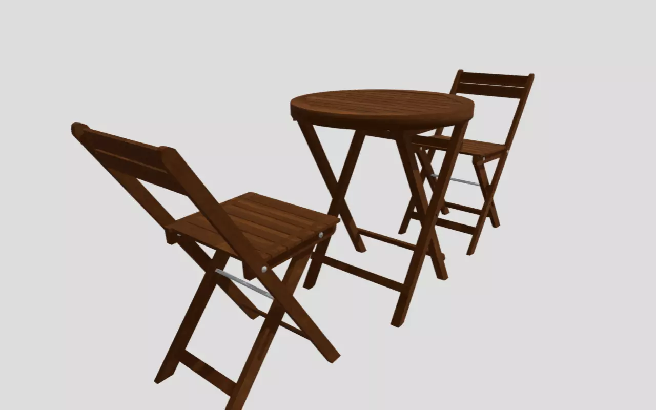 Lounge set - Wood - Mesa con sillas Low-poly 3D model_0