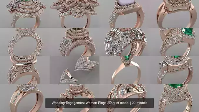 Wedding Engagement Women Rings 3D print model 3D Model Collection