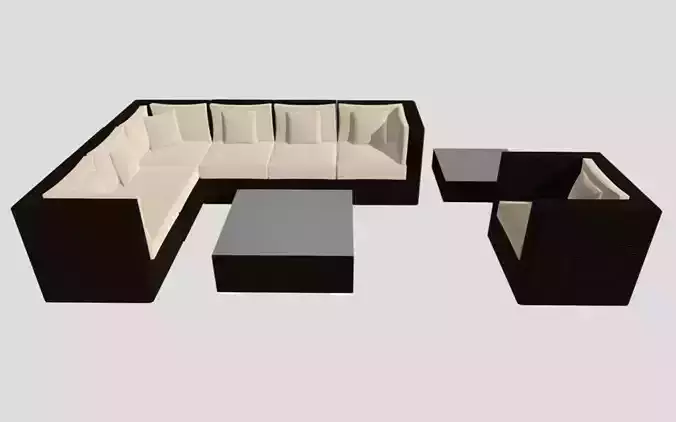 Rattan - Lounge set  Low-poly 3D model