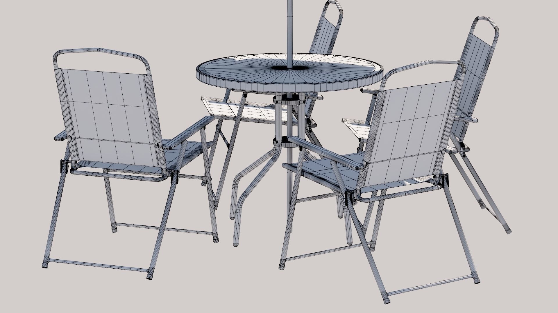 Patio Garden Table Set Umbrella Table  3D model_9