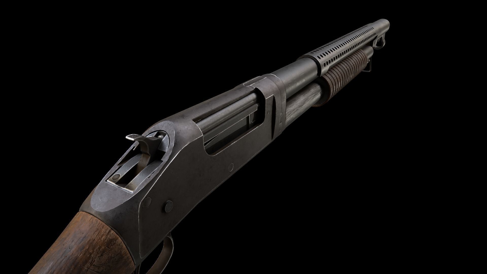 Winchester 1897 Lowpoly gameready Low-poly 3D model_7