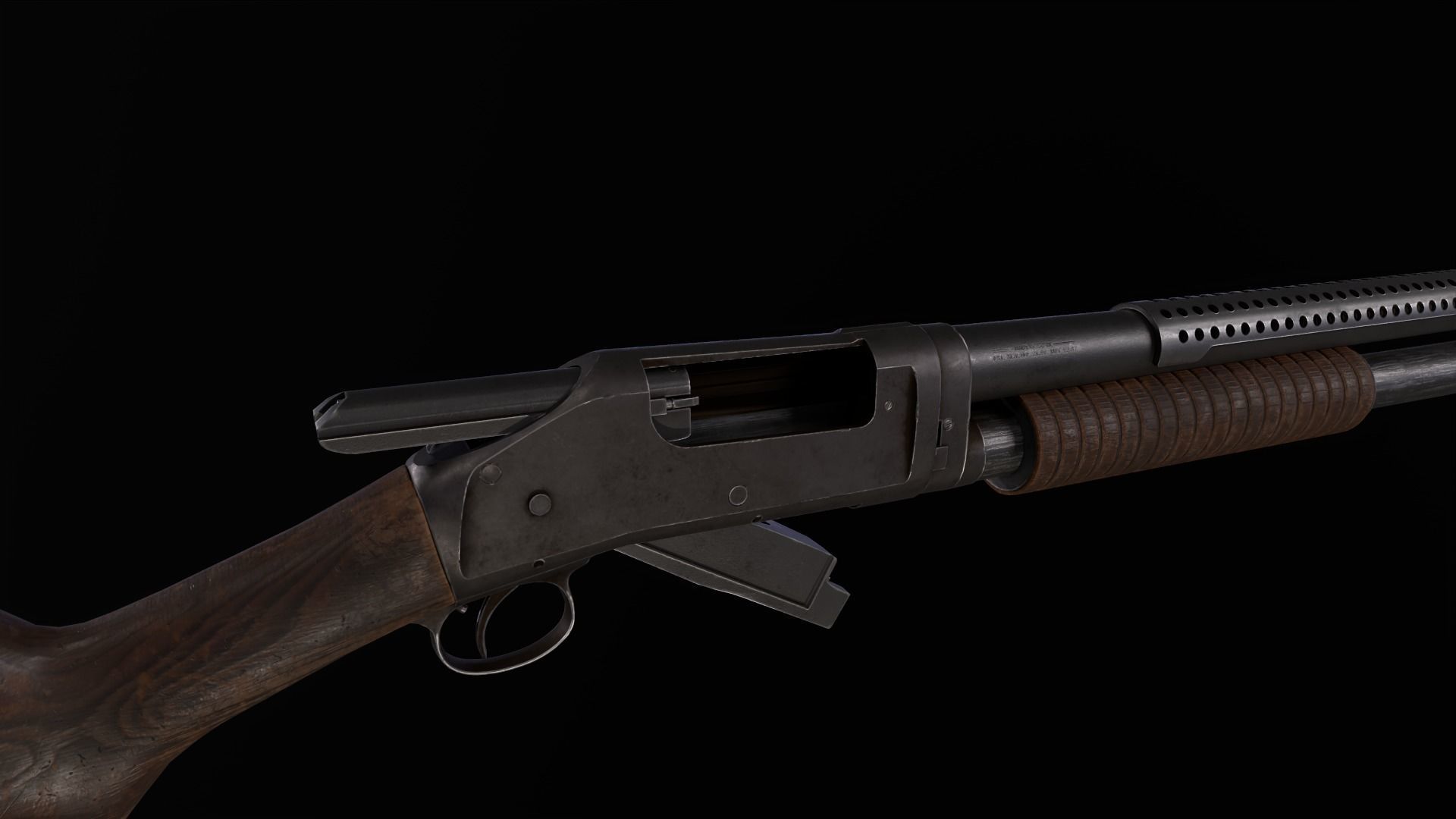 Winchester 1897 Lowpoly gameready Low-poly 3D model_14