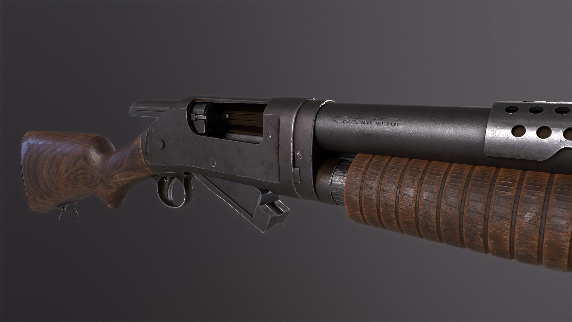 Winchester 1897 Lowpoly gameready Low-poly 3D model_9
