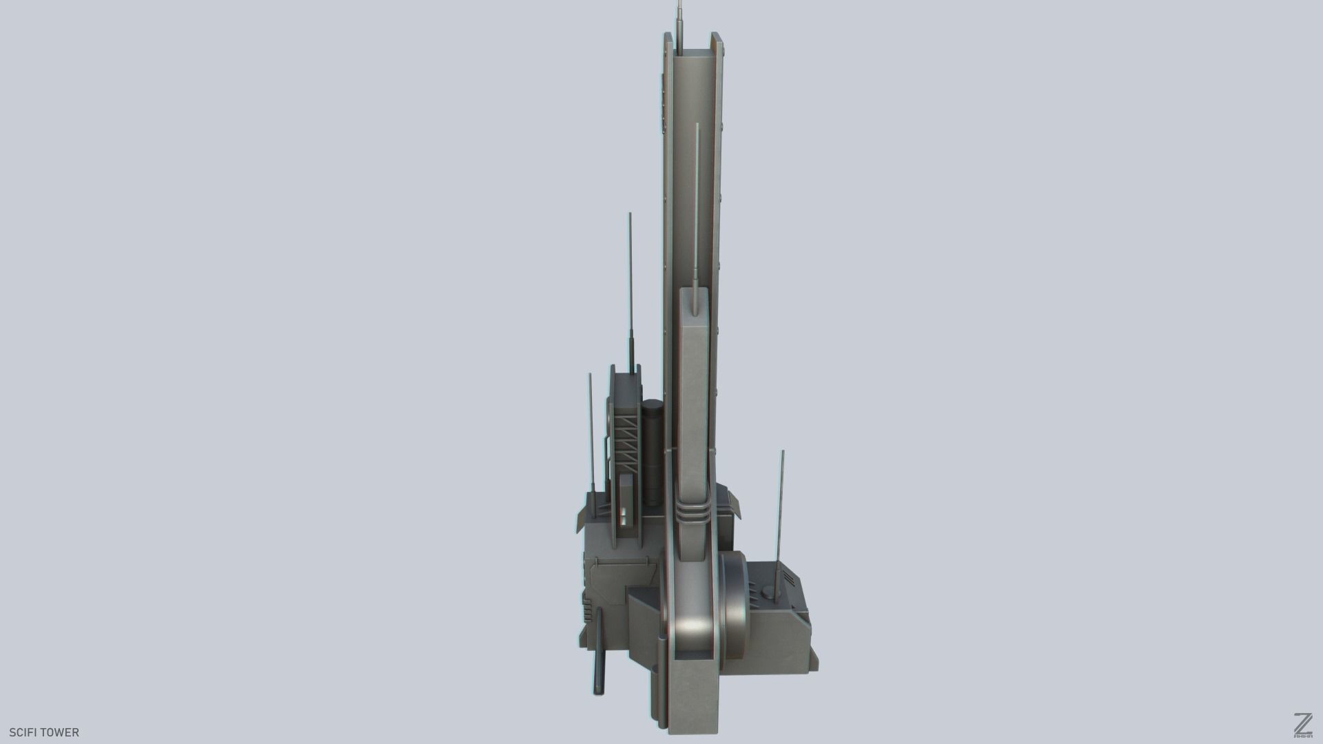 Scifi tower Low-poly 3D model_7