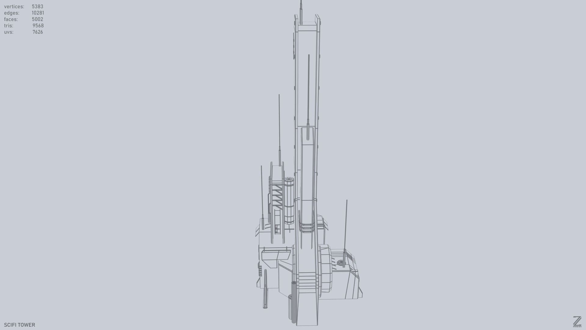 Scifi tower Low-poly 3D model_13