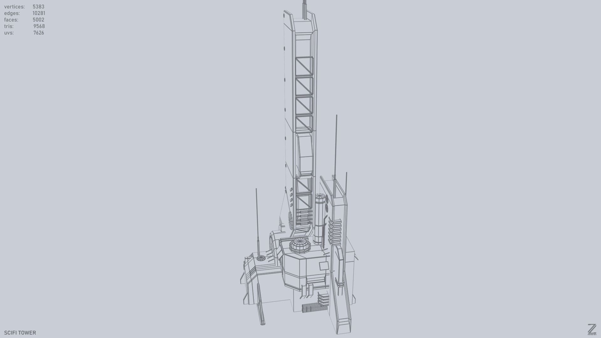 Scifi tower Low-poly 3D model_9