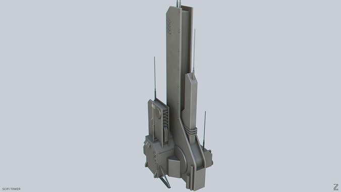 Scifi tower Low-poly 3D model 7
