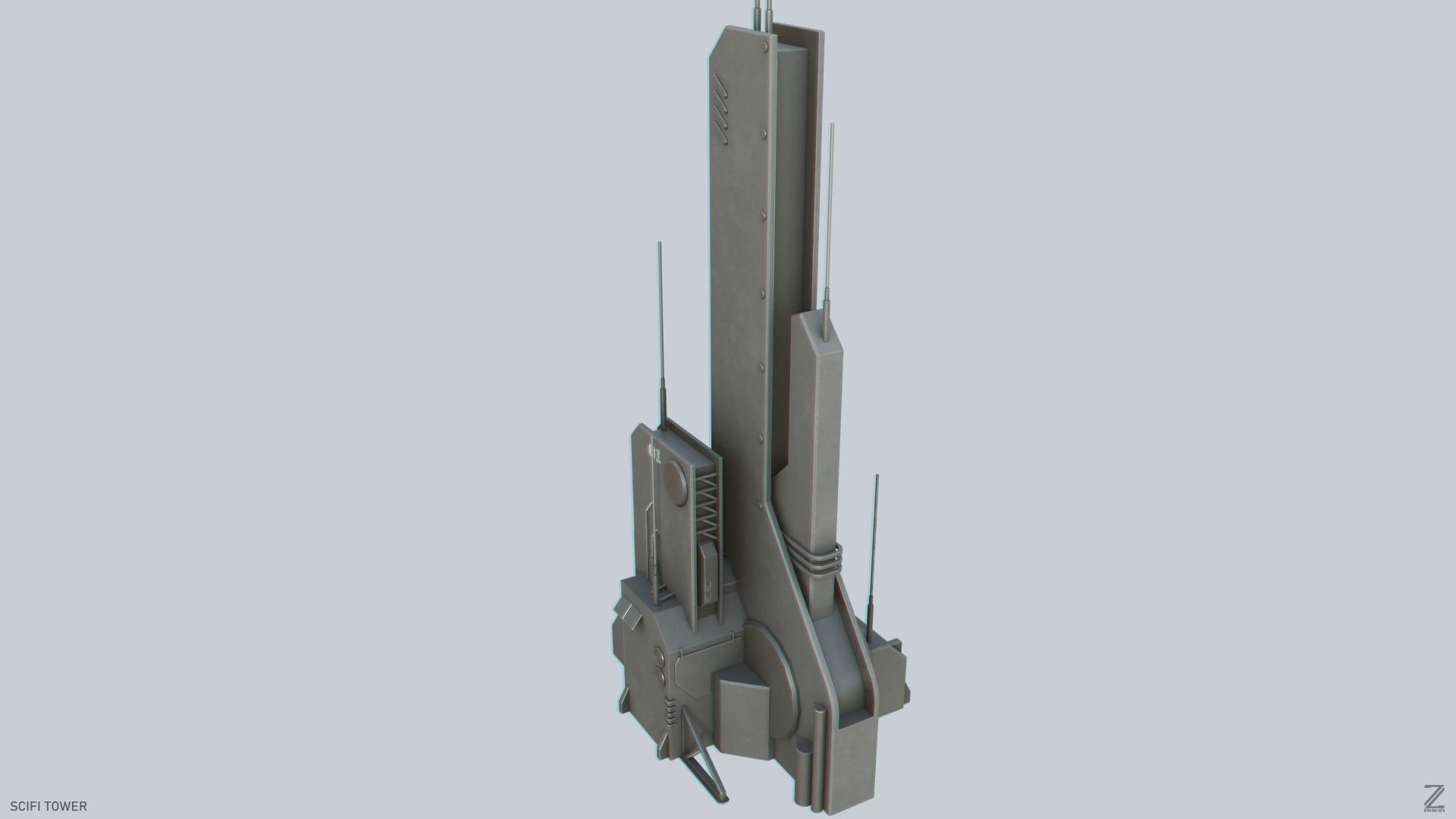 Scifi tower Low-poly 3D model_6