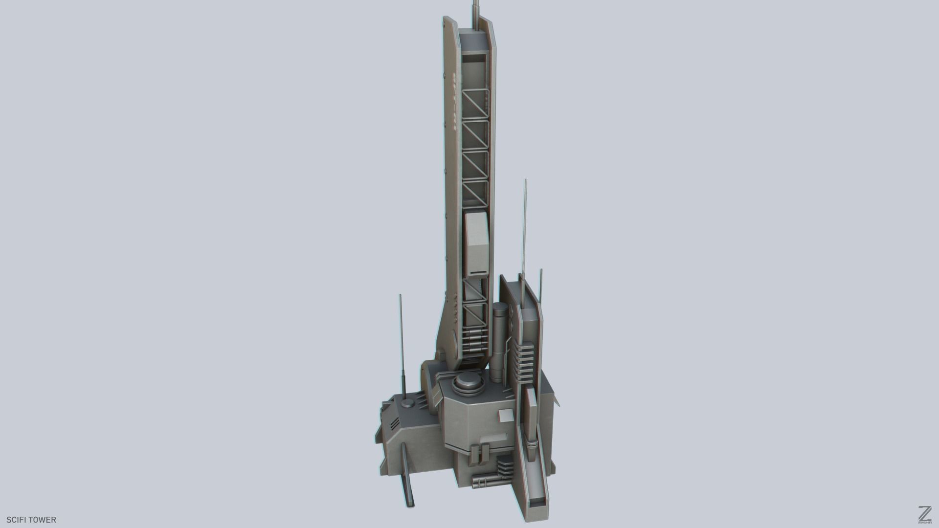 Scifi tower Low-poly 3D model_1