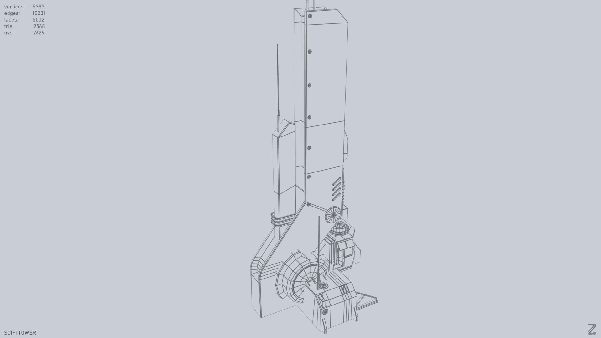 Scifi tower Low-poly 3D model_14