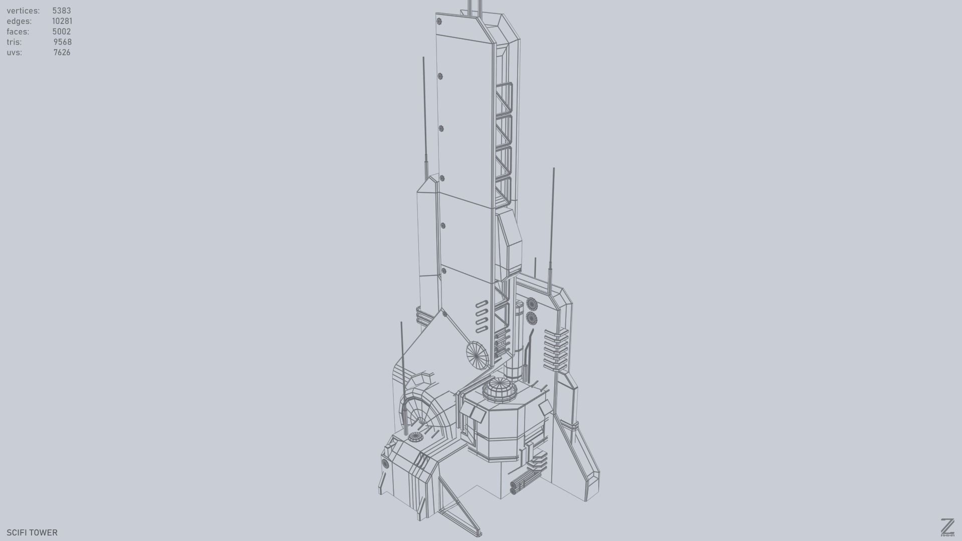Scifi tower Low-poly 3D model_3