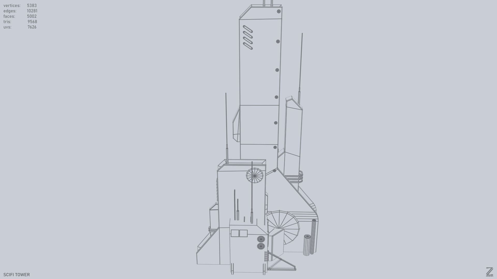 Scifi tower Low-poly 3D model_11