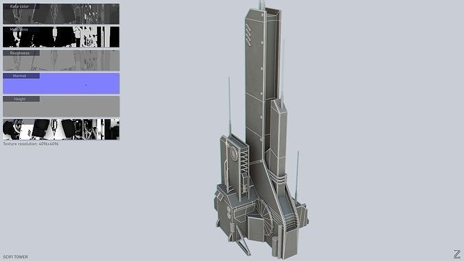 Scifi tower Low-poly 3D model 3