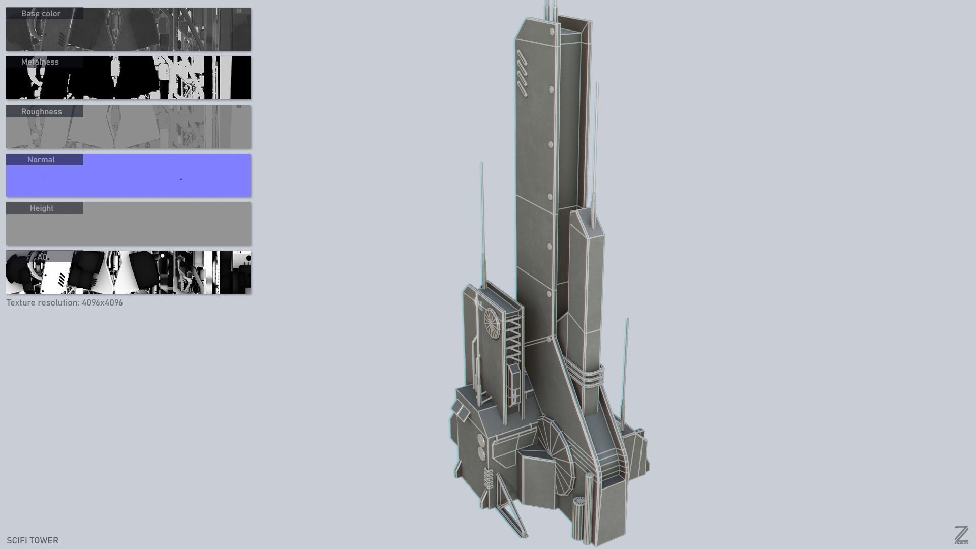 Scifi tower Low-poly 3D model_2