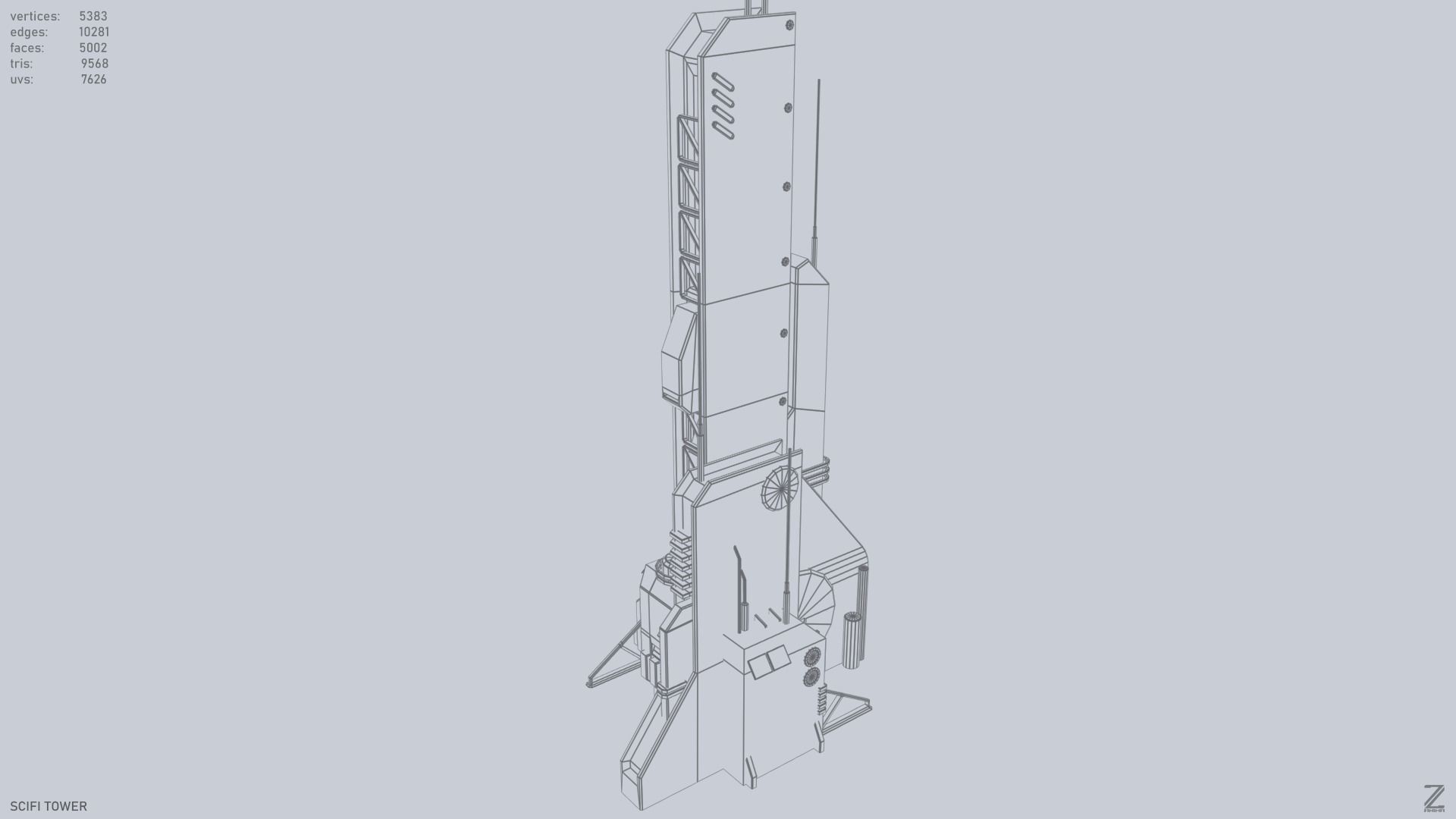 Scifi tower Low-poly 3D model_10