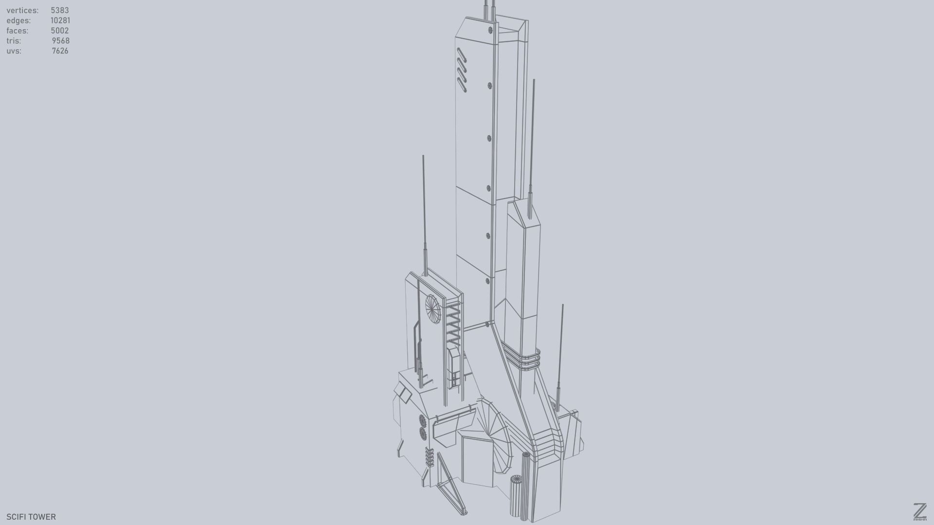 Scifi tower Low-poly 3D model_12
