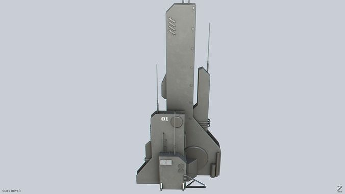 Scifi tower Low-poly 3D model 6