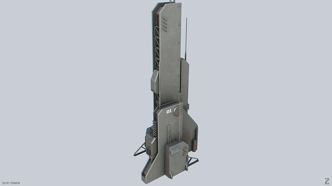 Scifi tower Low-poly 3D model 5