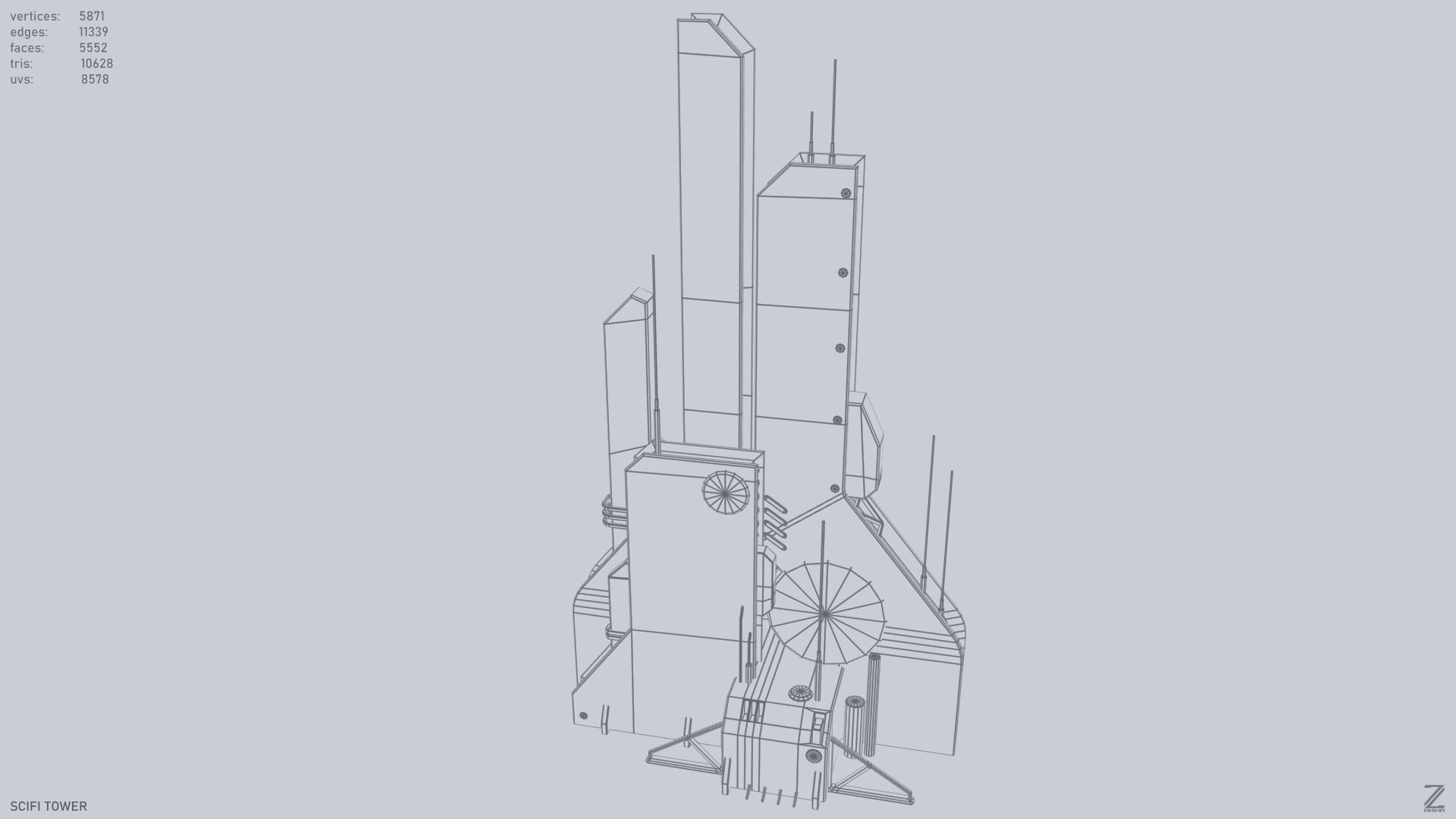 Scifi tower Low-poly 3D model_13
