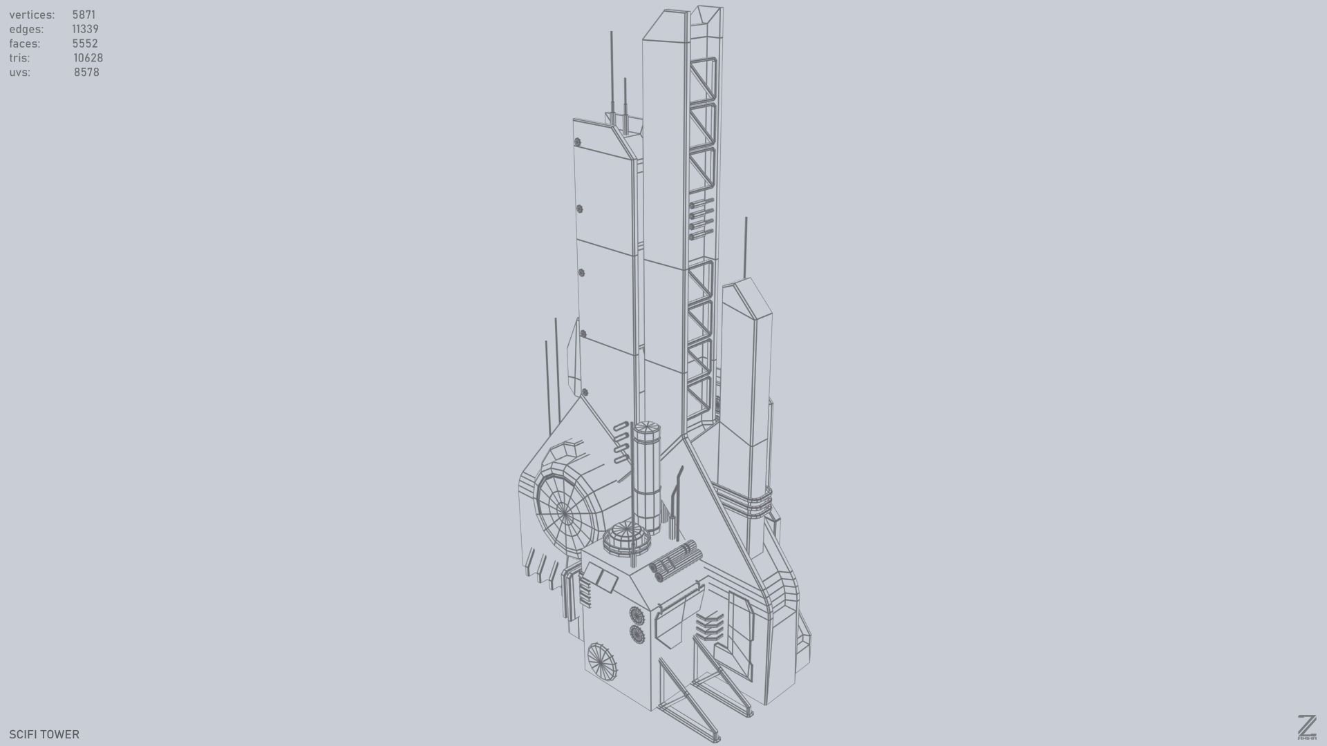 Scifi tower Low-poly 3D model_3