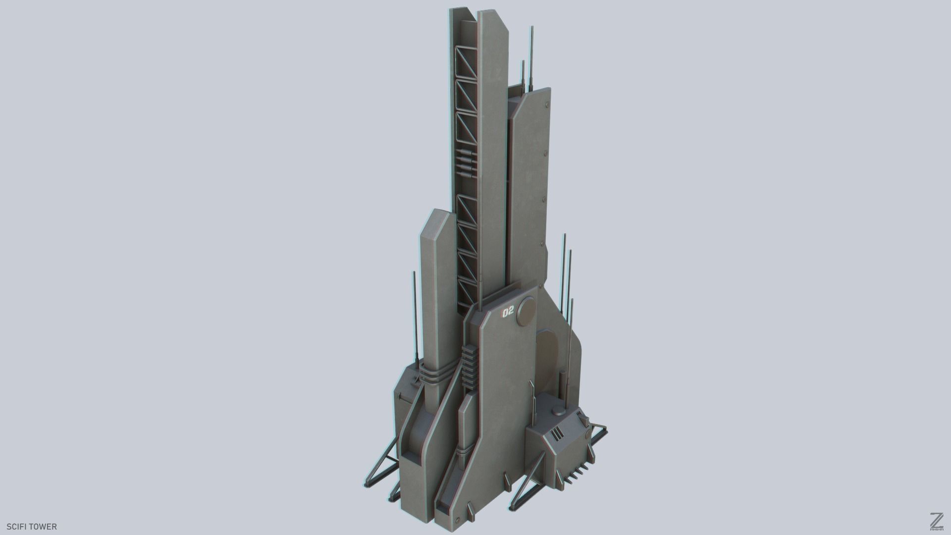 Scifi tower Low-poly 3D model_5