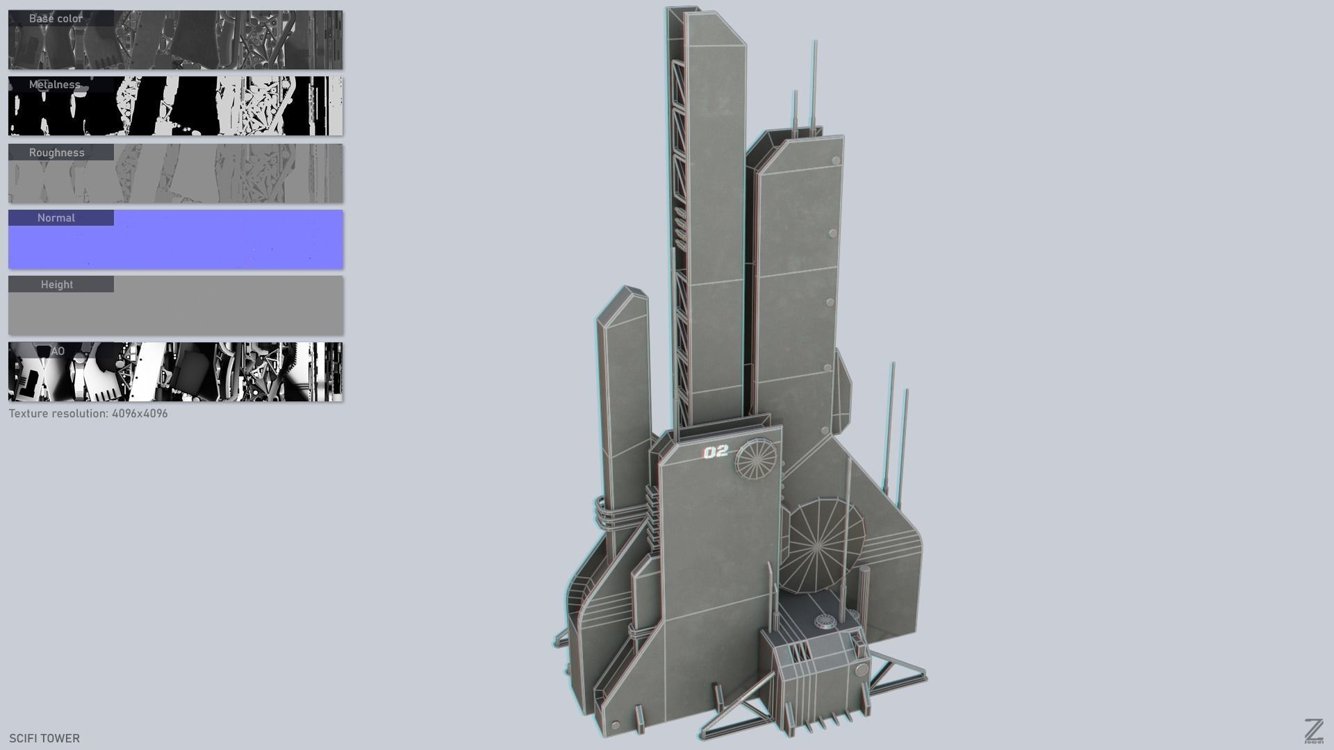 Scifi tower Low-poly 3D model_2