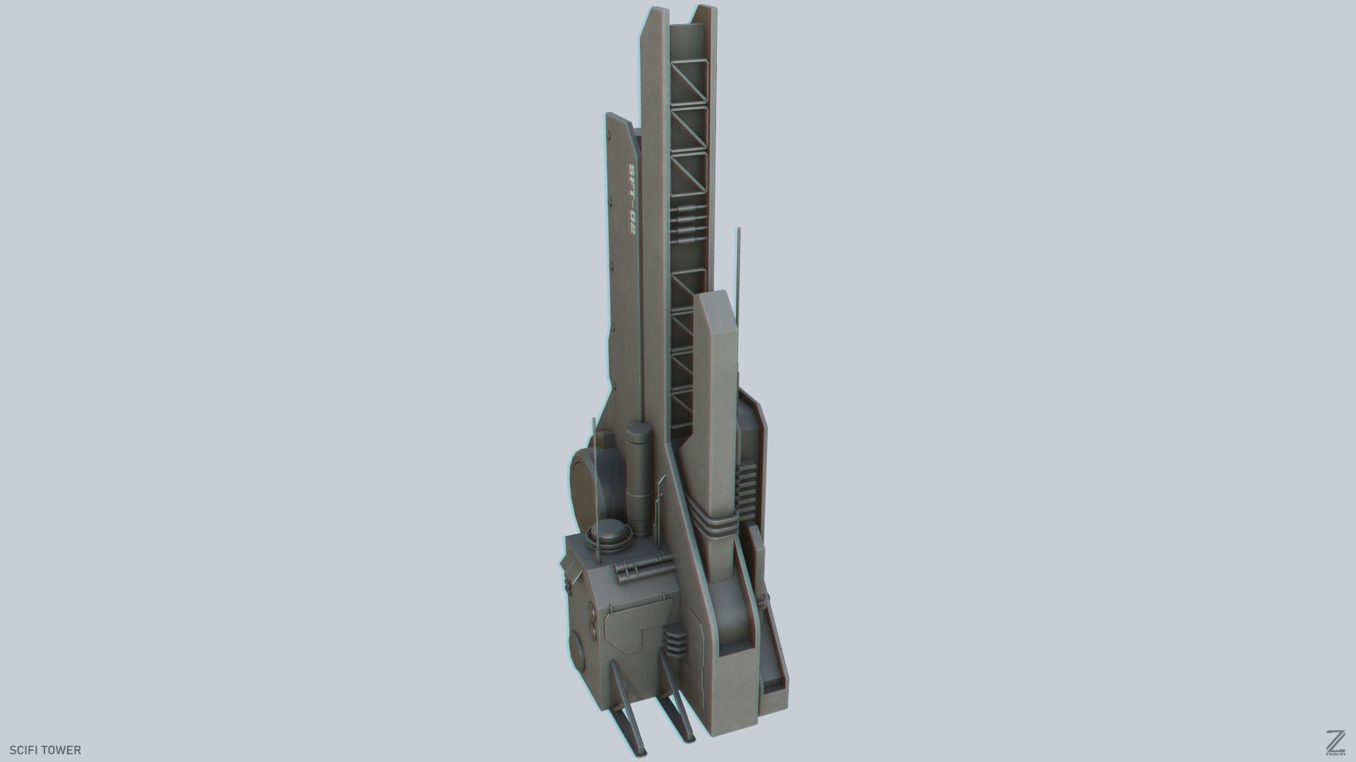 Scifi tower Low-poly 3D model_1