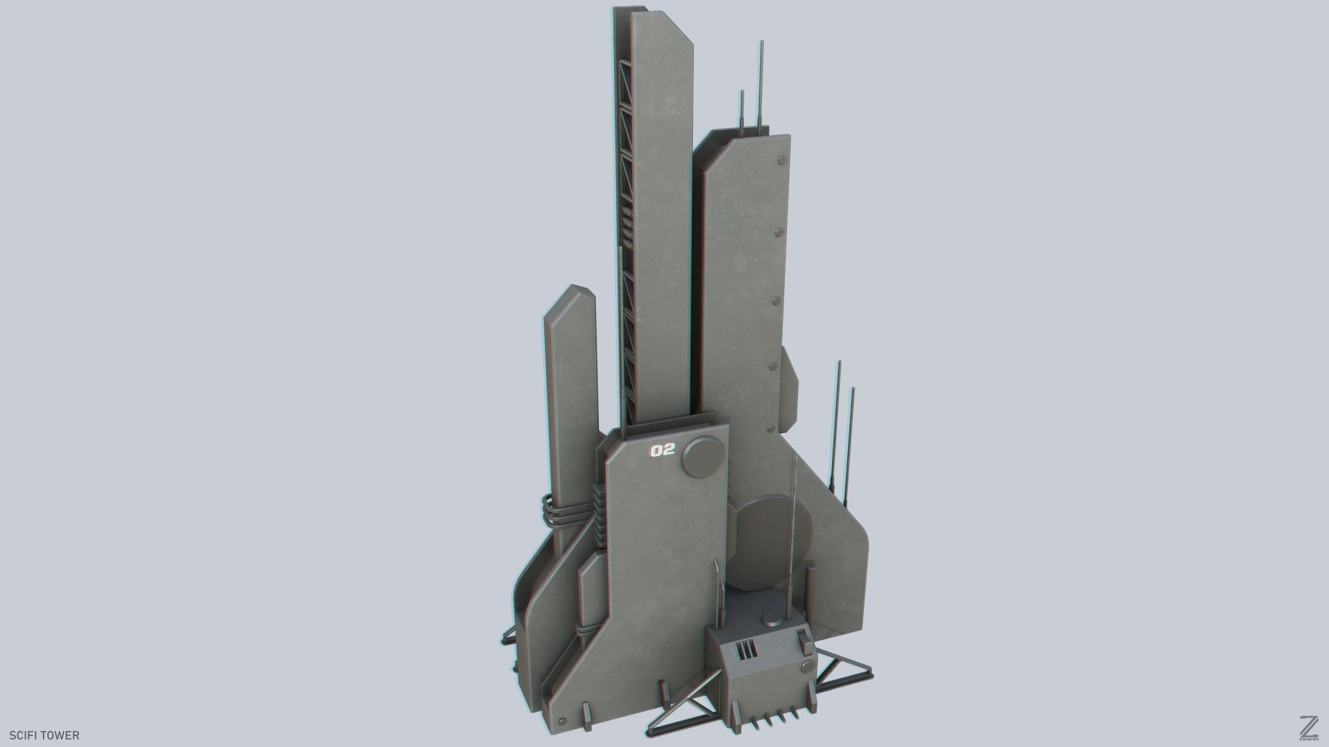 Scifi tower Low-poly 3D model_6