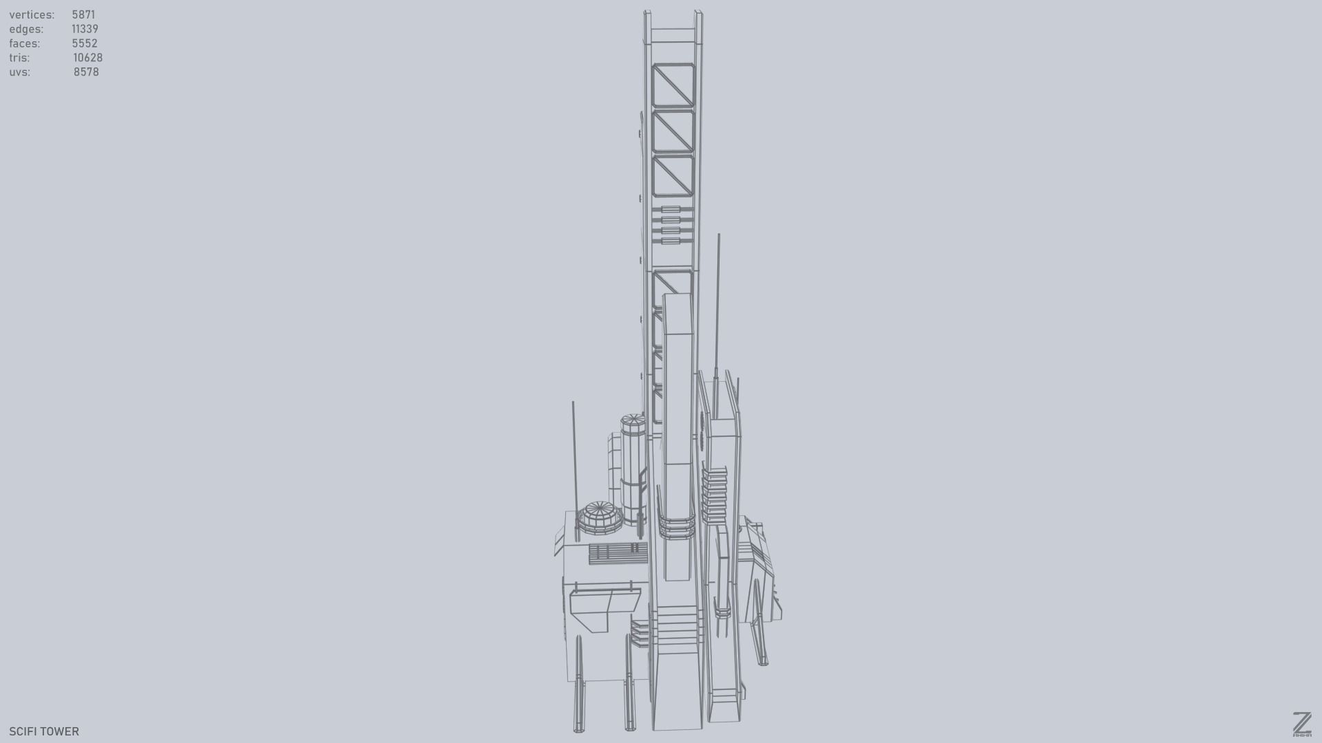 Scifi tower Low-poly 3D model_10