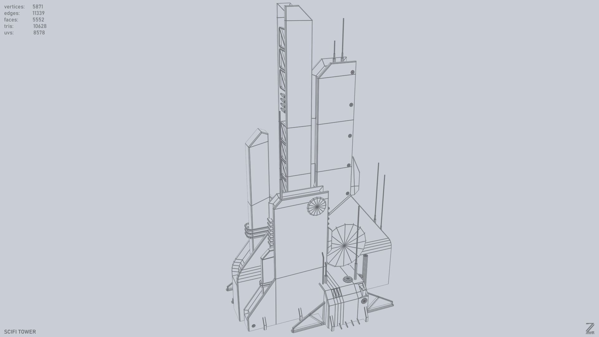 Scifi tower Low-poly 3D model_12