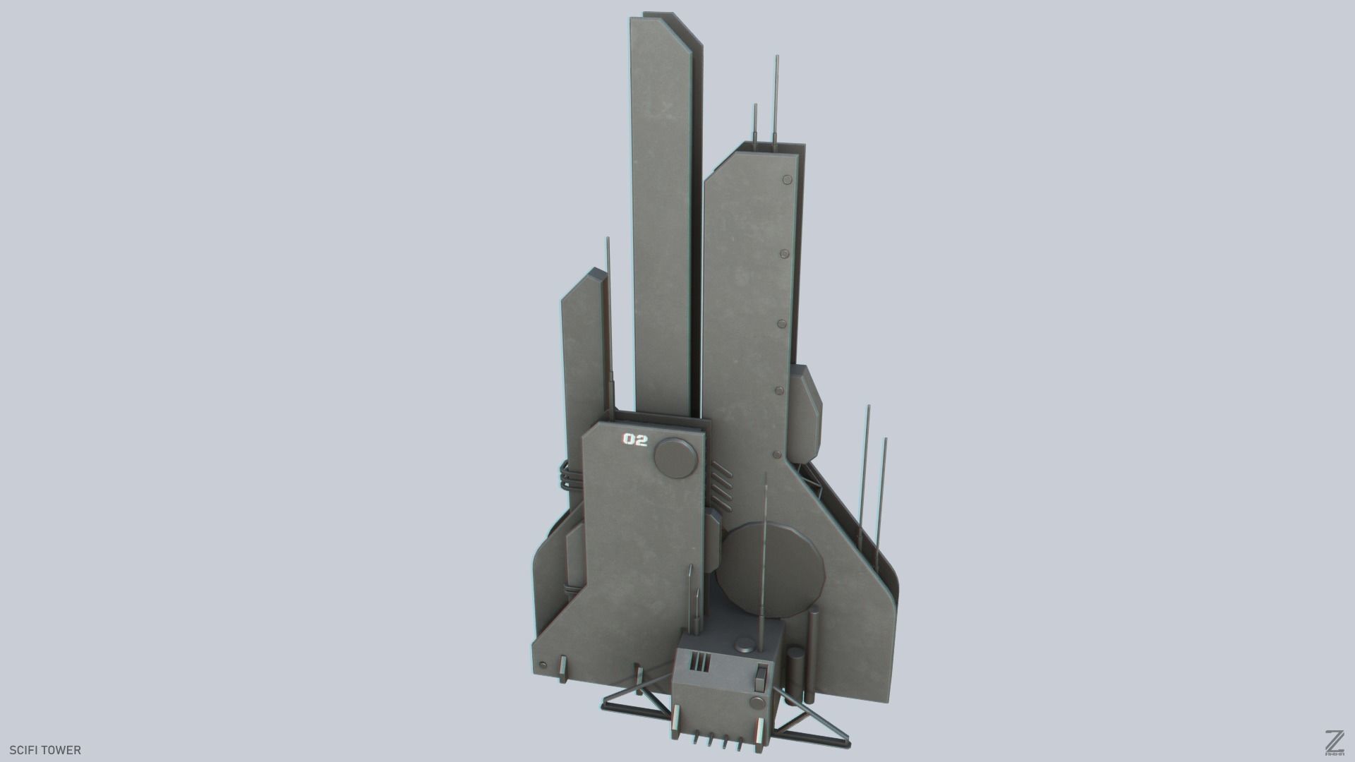 Scifi tower Low-poly 3D model_7