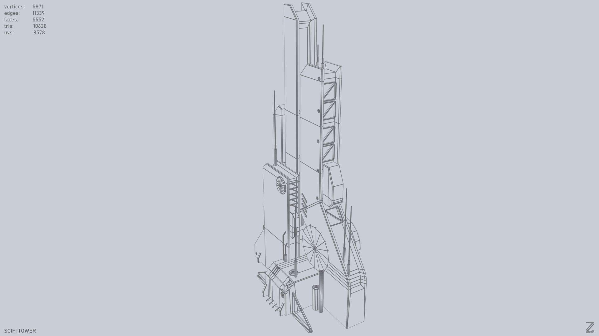 Scifi tower Low-poly 3D model_14