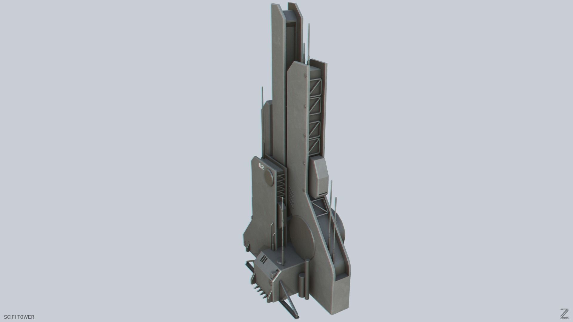 Scifi tower Low-poly 3D model_8