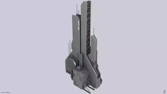 Scifi tower Low-poly 3D model