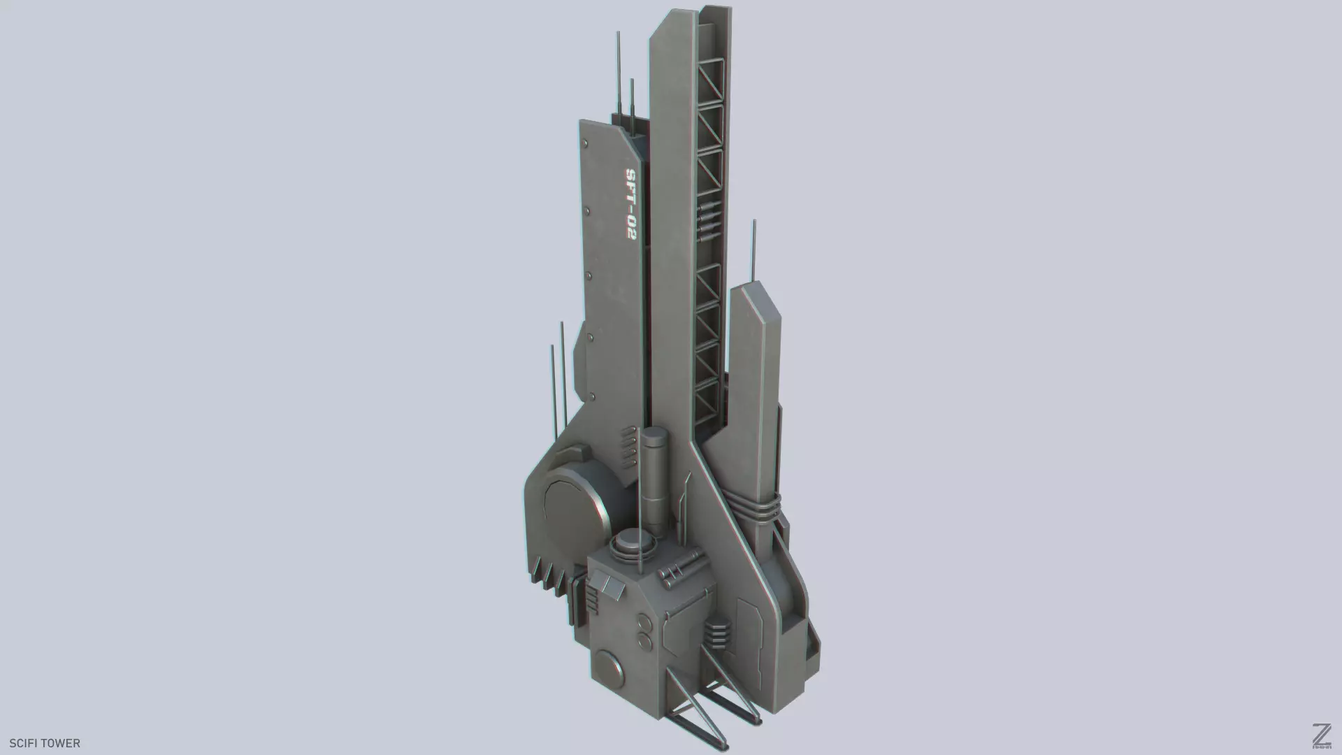 Scifi tower Low-poly 3D model_0