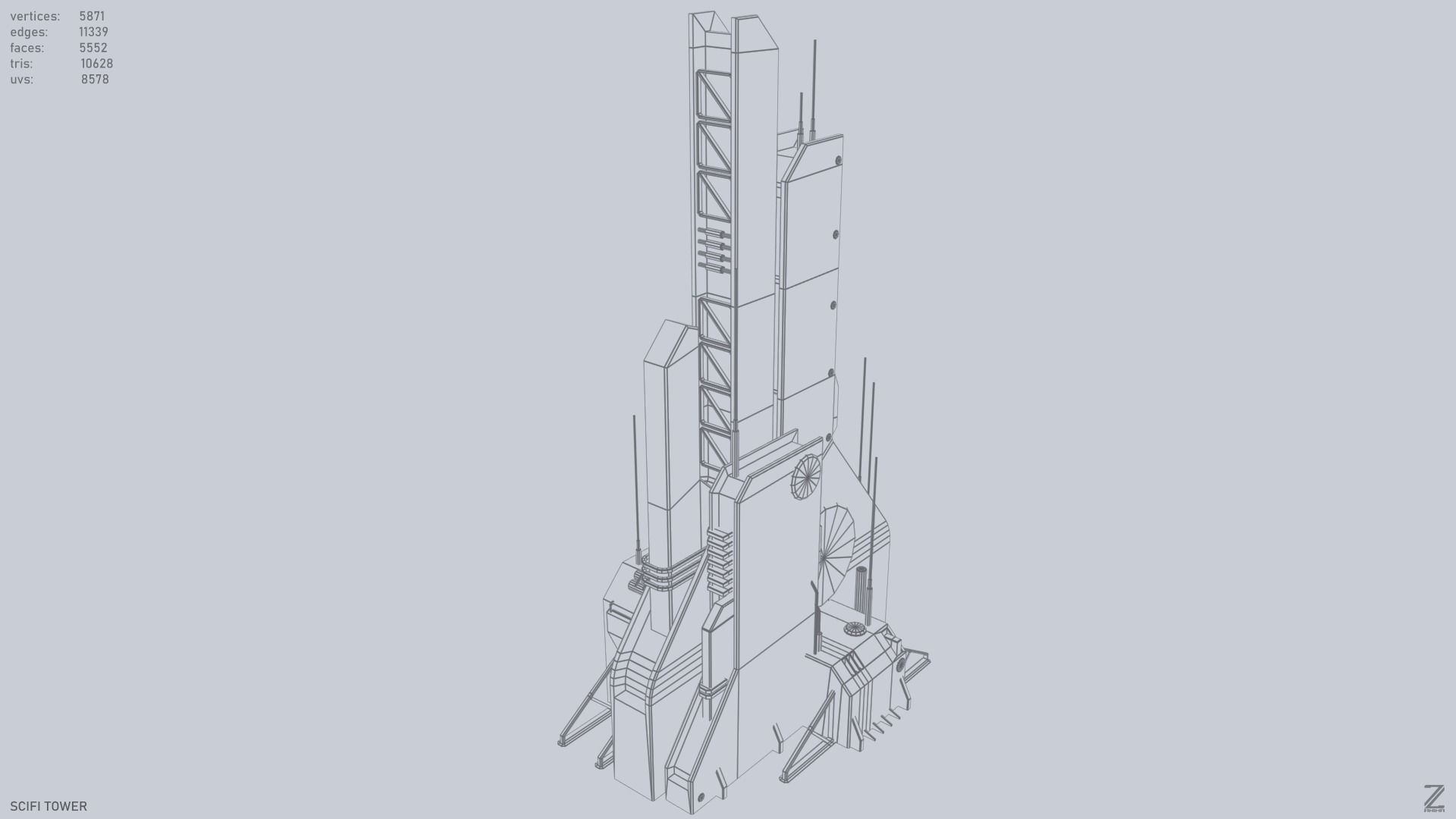 Scifi tower Low-poly 3D model_11