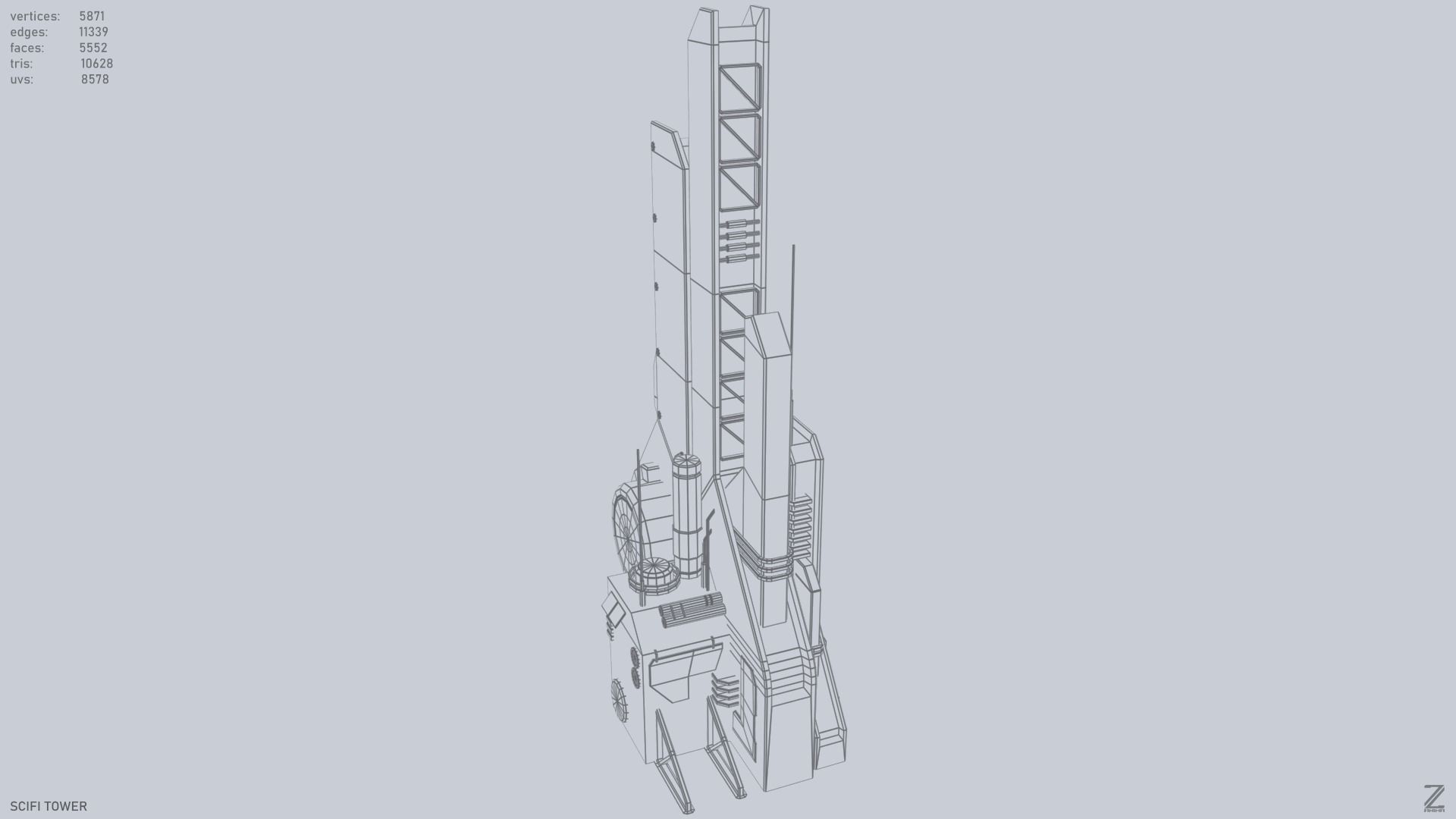 Scifi tower Low-poly 3D model_9