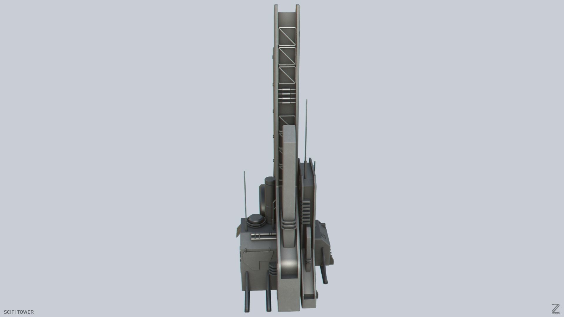 Scifi tower Low-poly 3D model_4