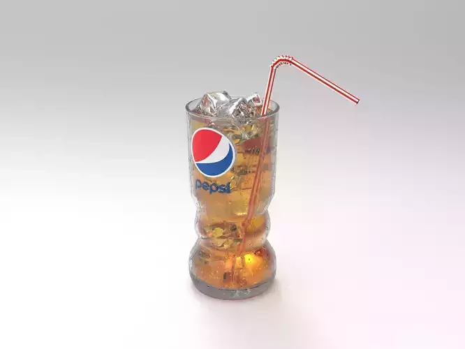 Pepsi Glass - Pepsi with Ice and Straw - Realistic Pepsi Low-poly 3D model