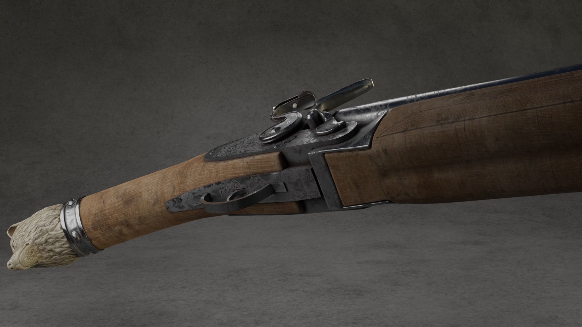  Baroque pattern hand shotgun 3D model_2