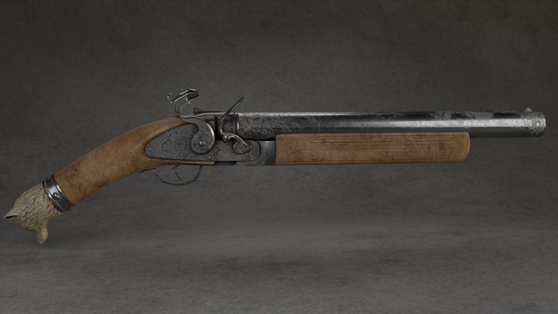  Baroque pattern hand shotgun 3D model_5