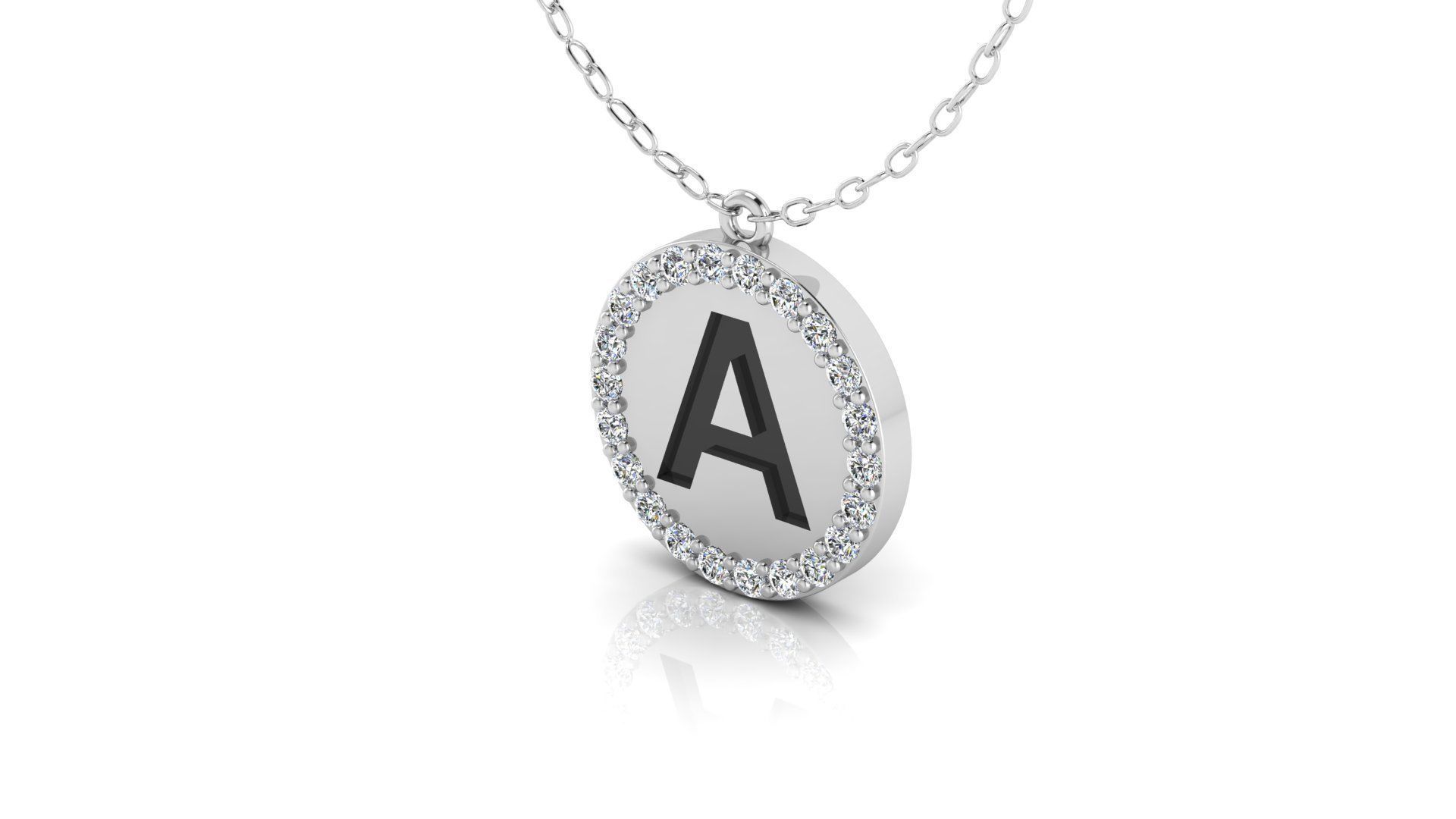 Alphabet Round Enamel Diamond Pendant  A 3D print model_14