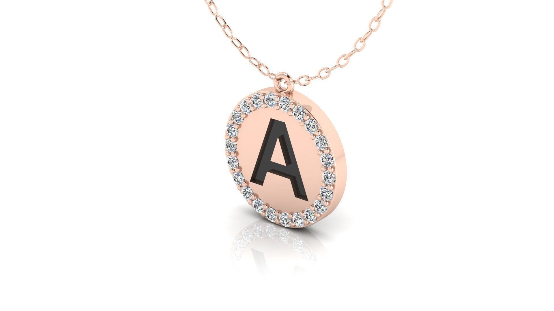 Alphabet Round Enamel Diamond Pendant  A 3D print model_9