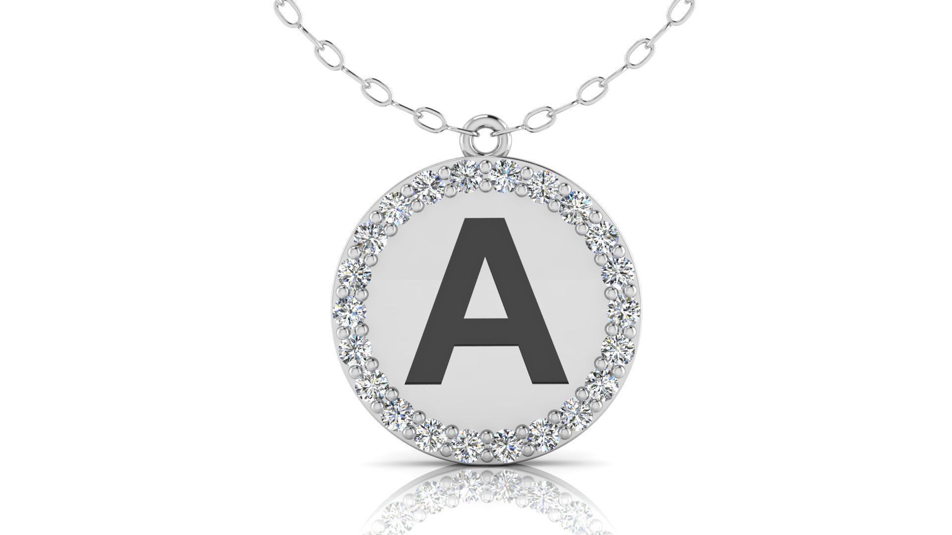 Alphabet Round Enamel Diamond Pendant  A 3D print model_11