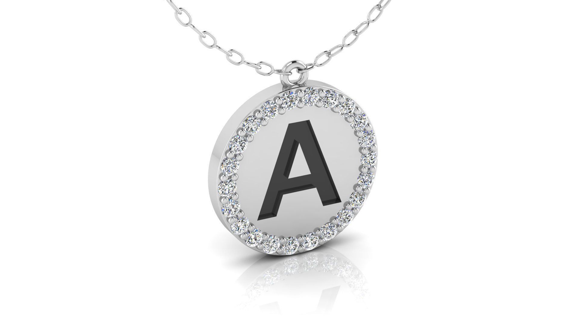 Alphabet Round Enamel Diamond Pendant  A 3D print model_12