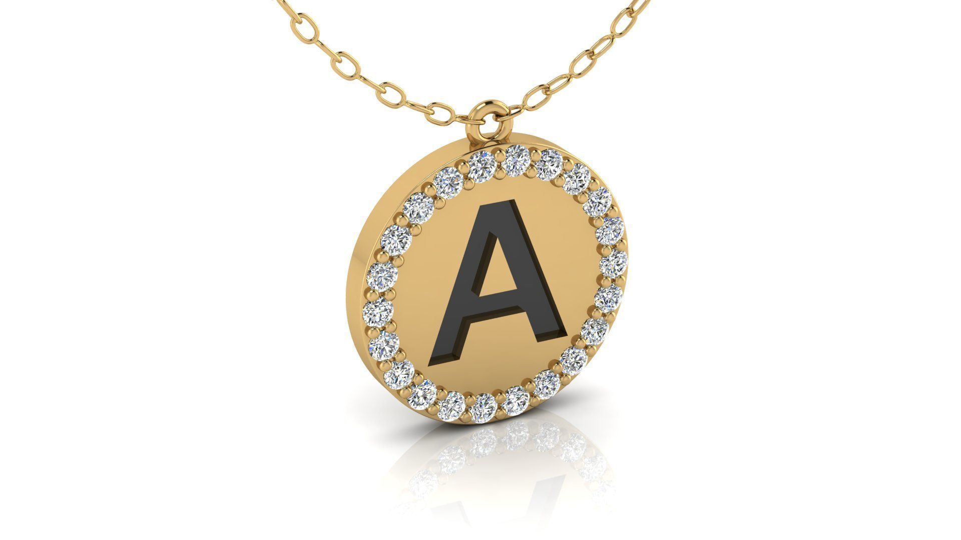 Alphabet Round Enamel Diamond Pendant  A 3D print model_17