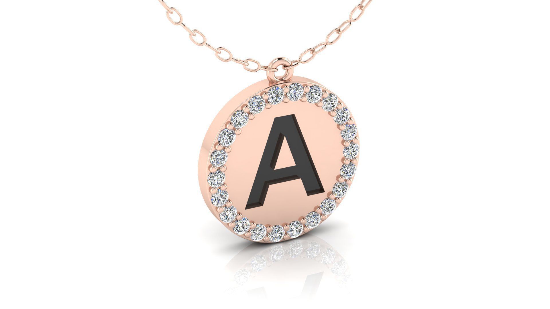 Alphabet Round Enamel Diamond Pendant  A 3D print model_7