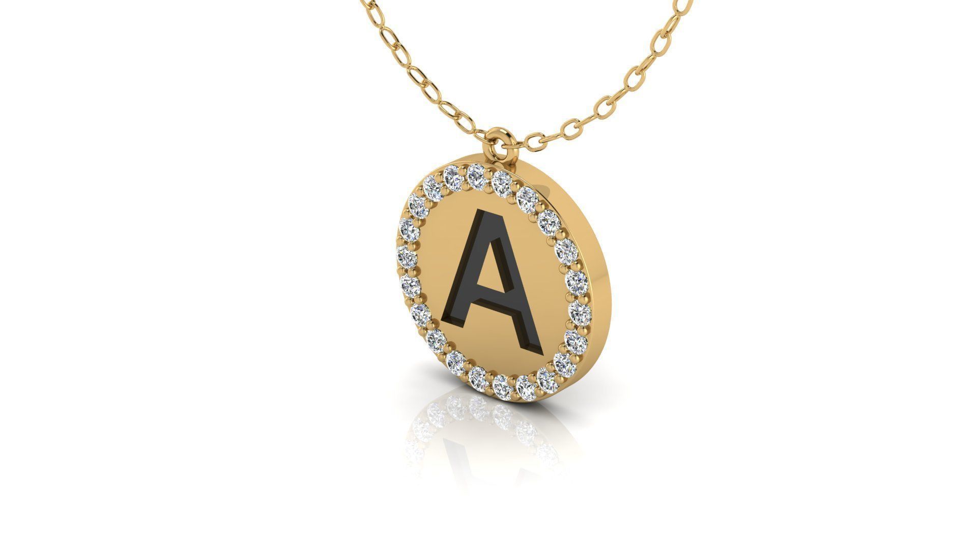 Alphabet Round Enamel Diamond Pendant  A 3D print model_20